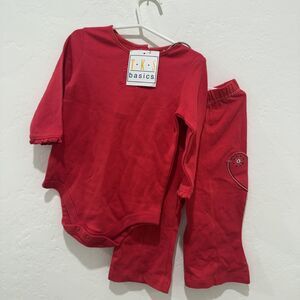 TKS Basics Baby Girl Outfit Set 12 Months Red Bodysuit Pants Heart Cute New